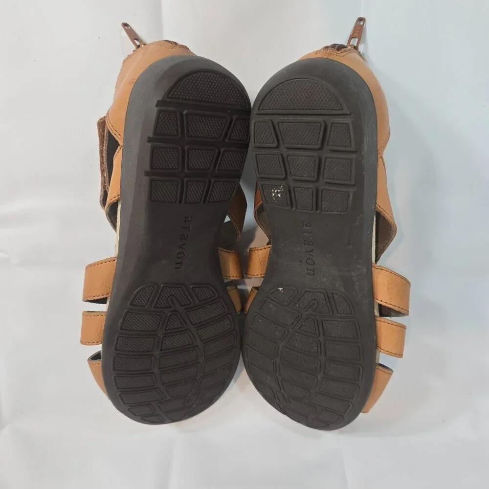 Aravon Abbey Gladiator Sandals Women Size 8 Leather Brown Zip Casual Bohemian